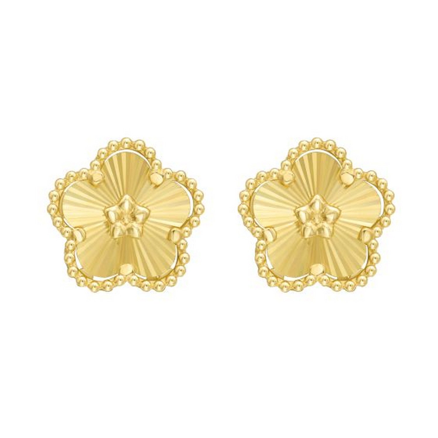 14K Yellow Gold Textured Daisy Earrings - Image 2