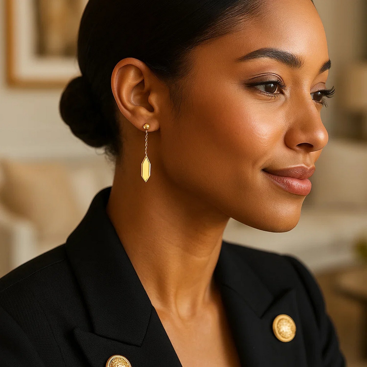 Hexagon Drop Earrings in 14K Yellow Gold - Image 3