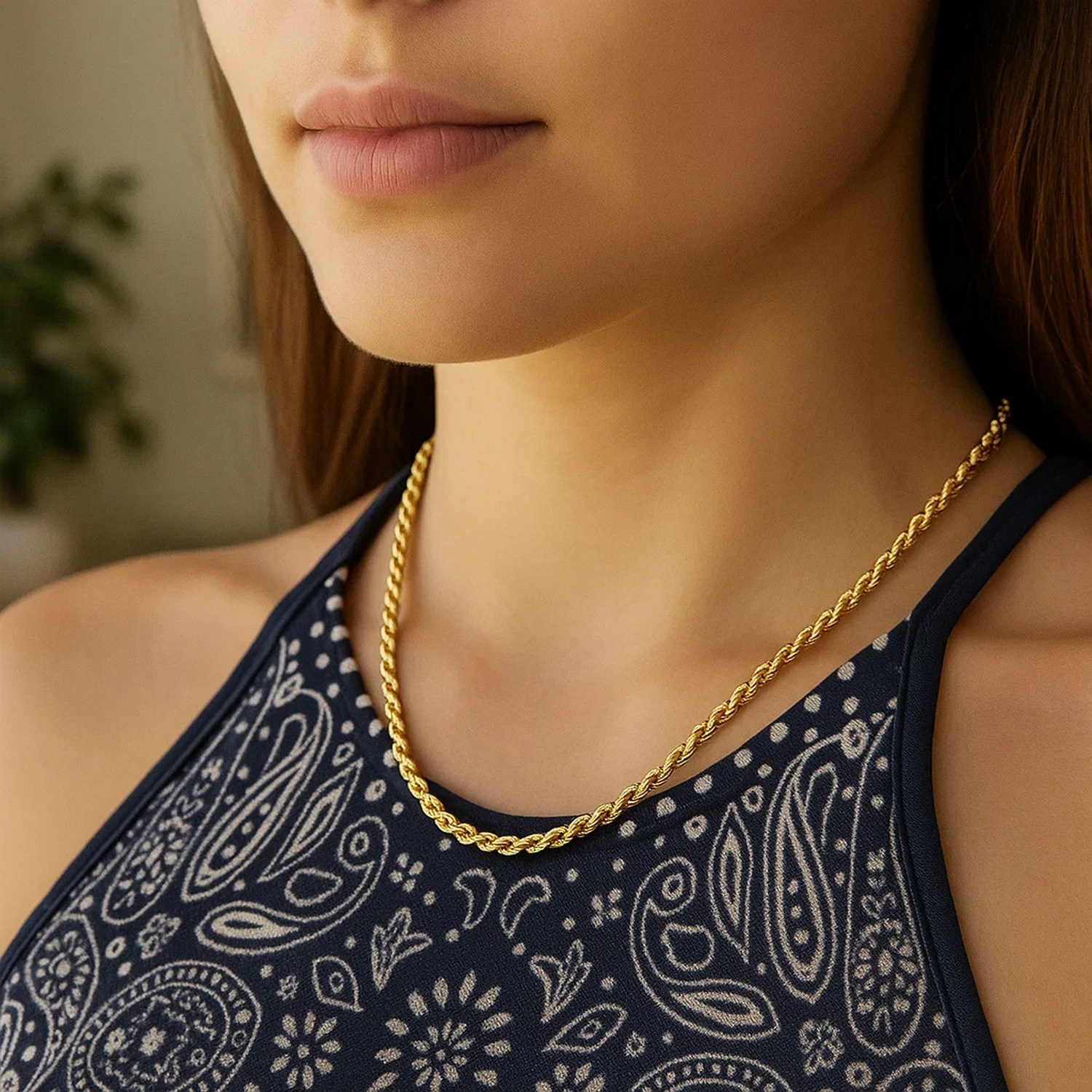 14k Yellow Gold Solid Diamond Cut Rope Chain (4.00 mm) - Image 5