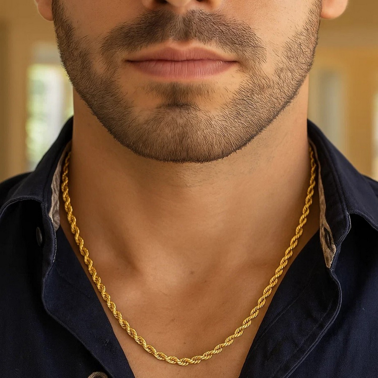 14k Yellow Gold Solid Diamond Cut Rope Chain (4.00 mm) - Image 6
