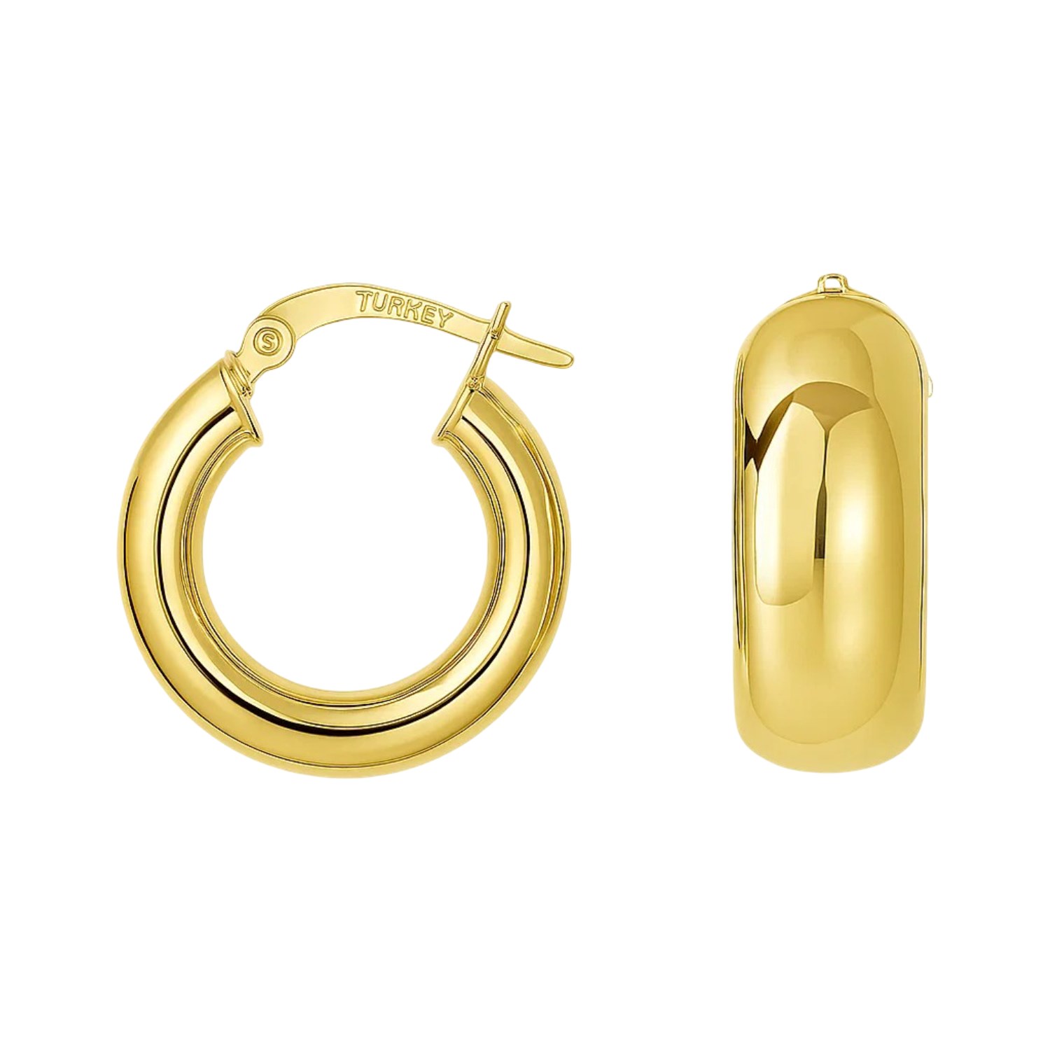 14k Yellow Gold Wide Small Hoop Earrings with Snap Lock - Image 2