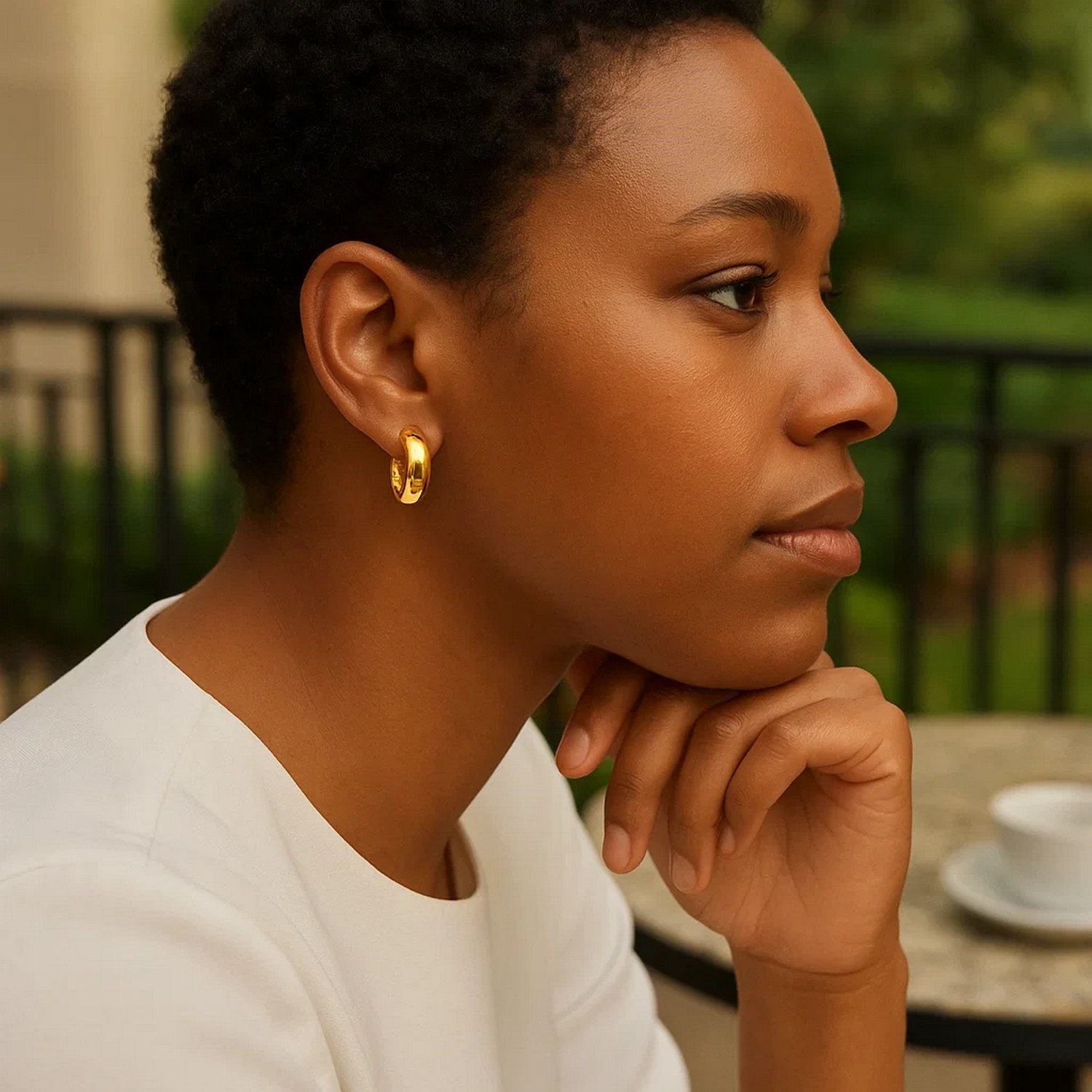 14k Yellow Gold Wide Small Hoop Earrings with Snap Lock - Image 5