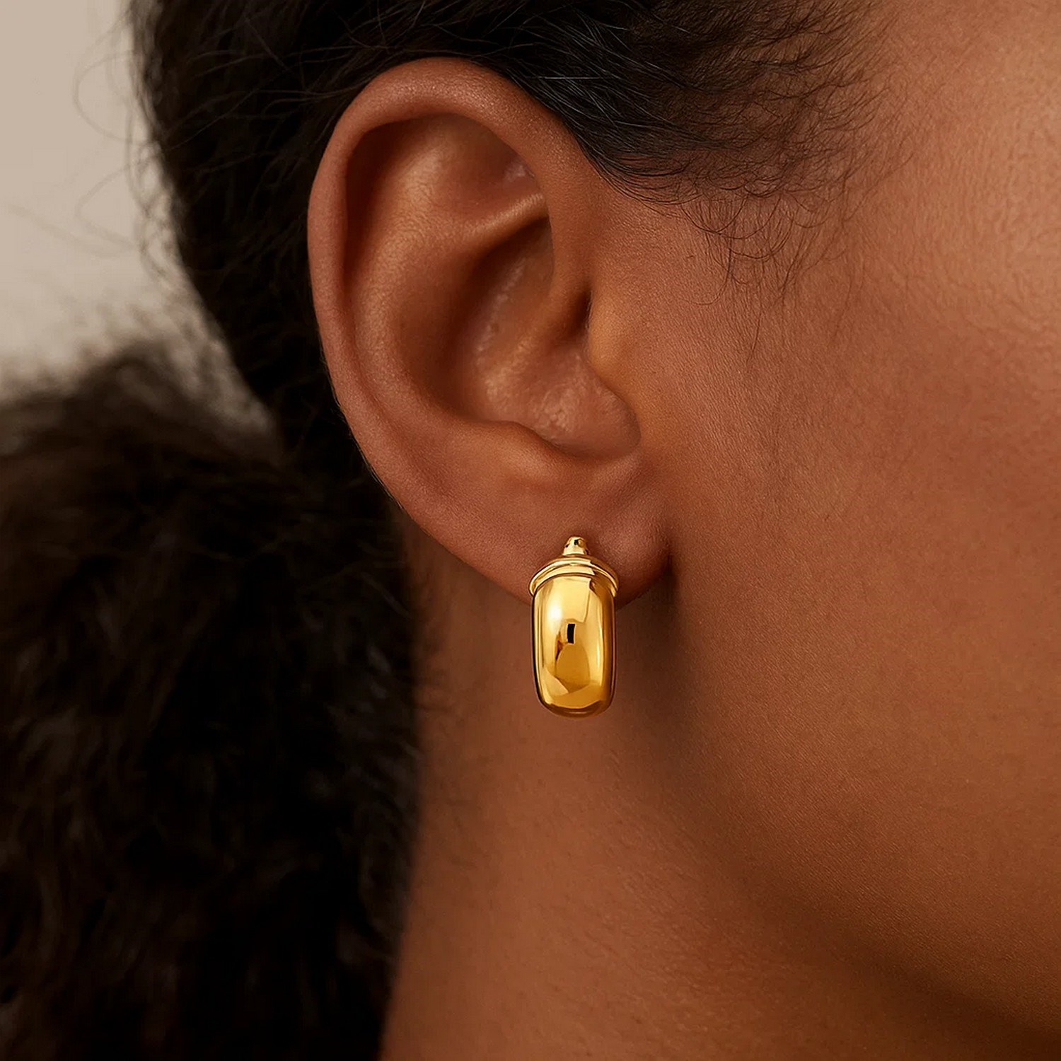 14k Yellow Gold Wide Small Hoop Earrings with Snap Lock - Image 6
