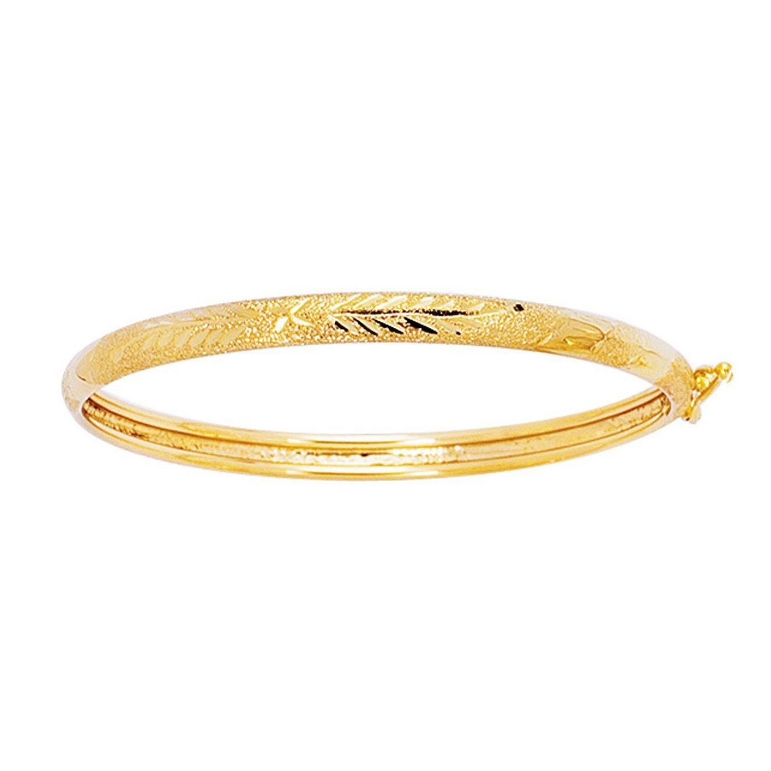 14k Yellow Gold Diamond Cut Motif Dome Style Childrens Bangle (5.50 mm) - Image 2