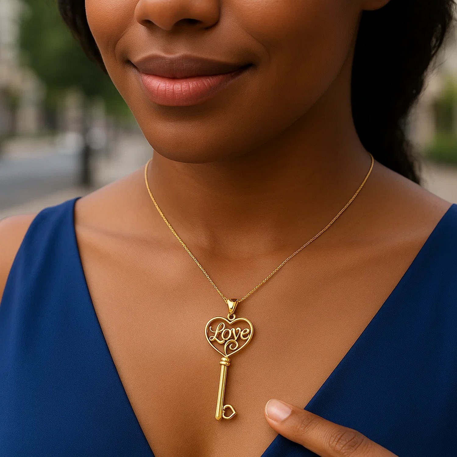 14k Yellow Gold Skeleton Key Style LOVE Pendant - Image 2