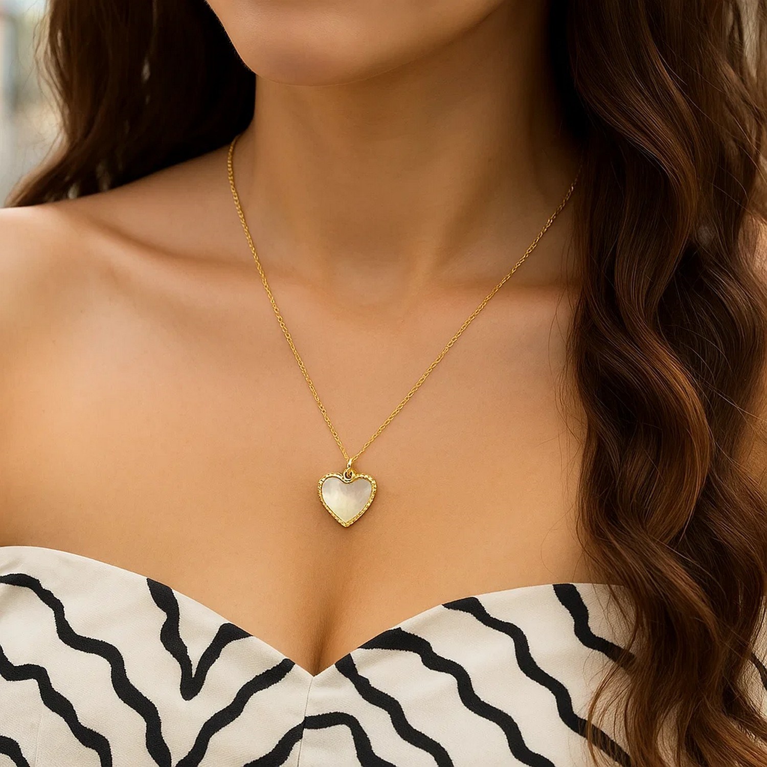 14k Yellow Gold High Polish Heart Pearl Paste Necklace - Image 2