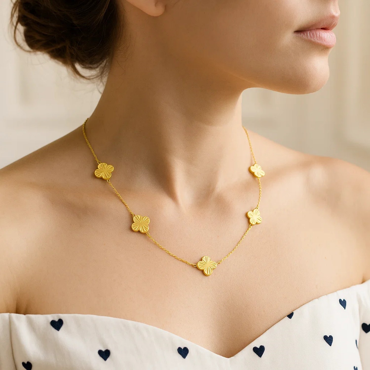 14K Yellow Gold Clover Necklace - Image 4