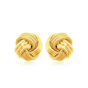 10k Yellow Gold Love Knot with Ridge Texture Earrings