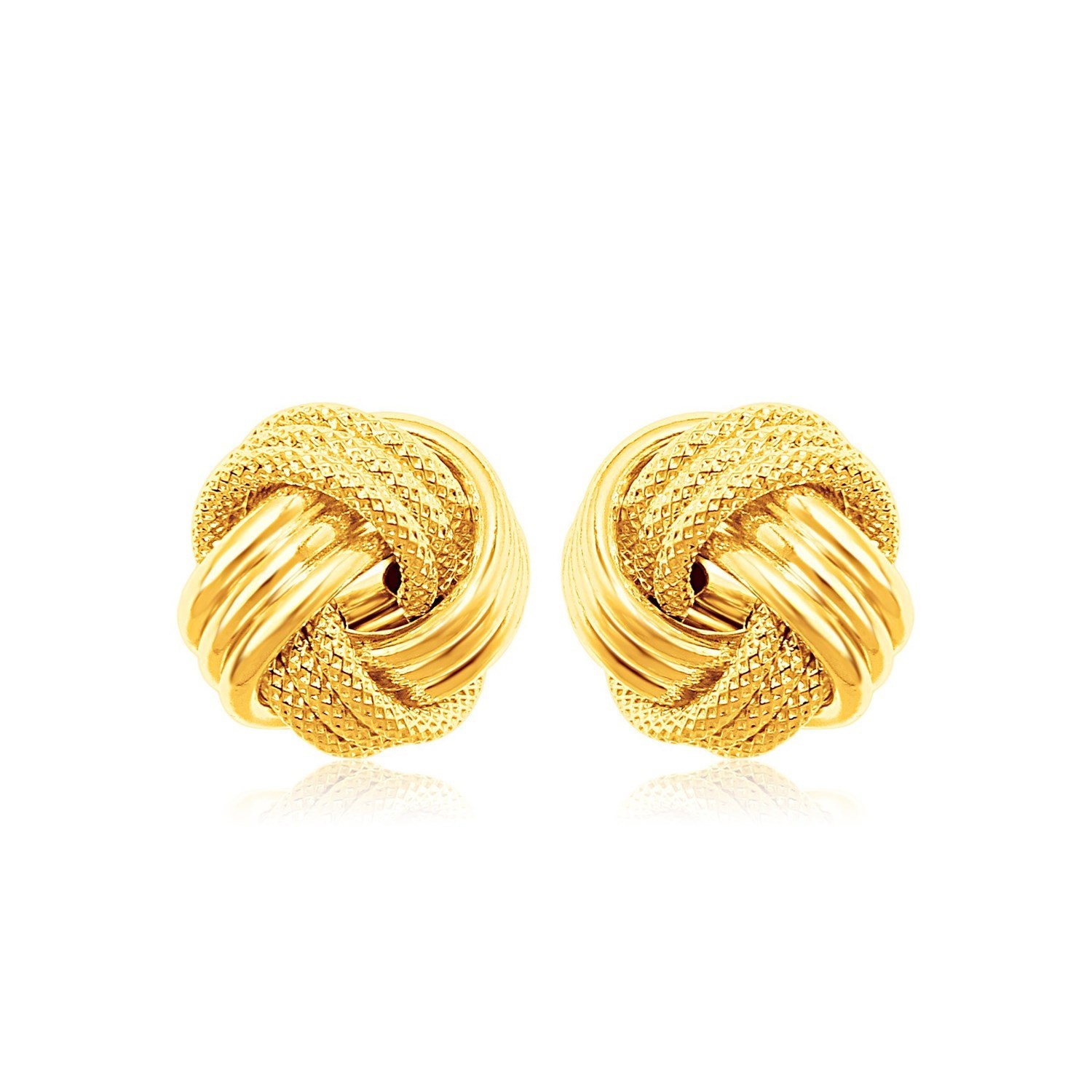 10k Yellow Gold Love Knot with Ridge Texture Earrings