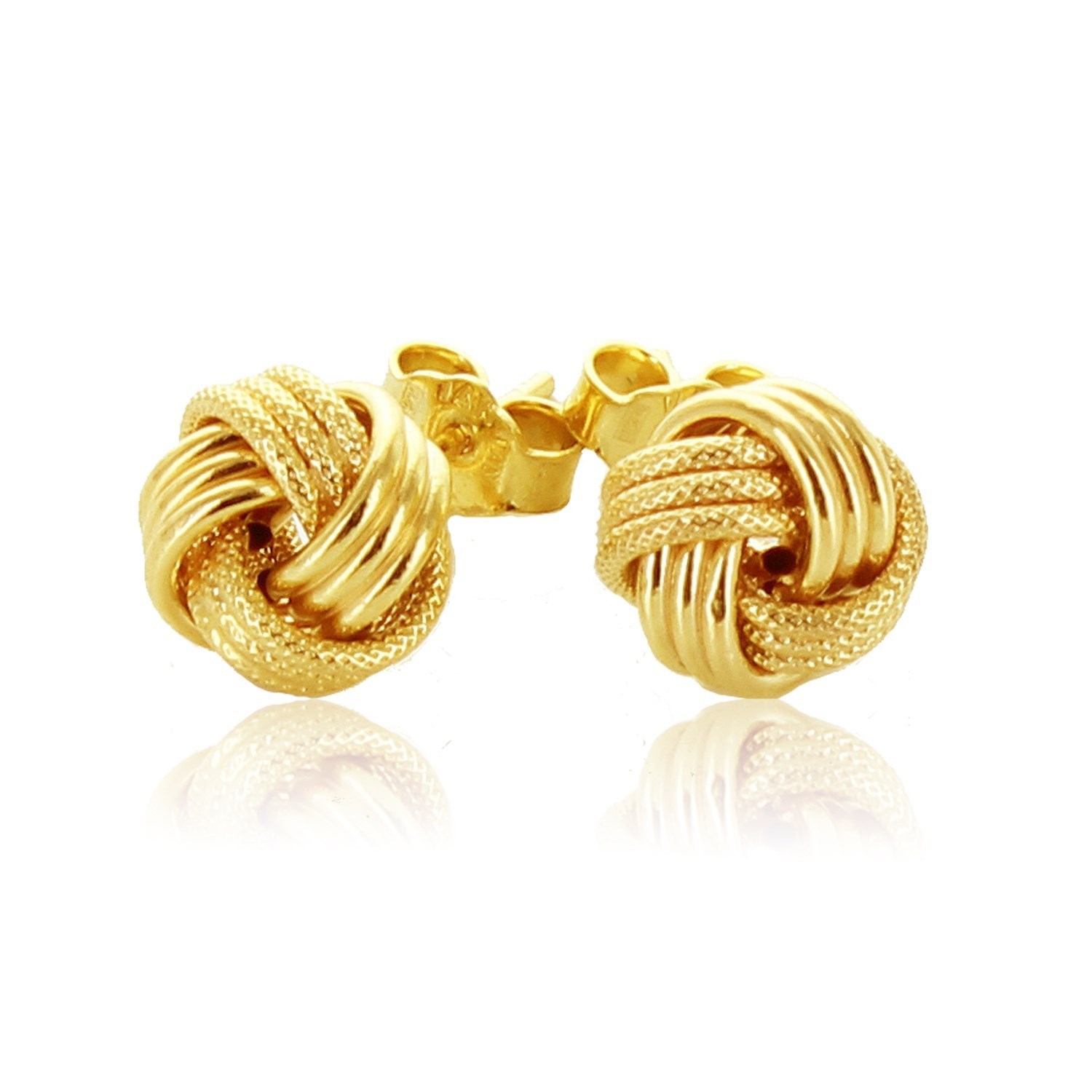 10k Yellow Gold Love Knot with Ridge Texture Earrings - Image 2