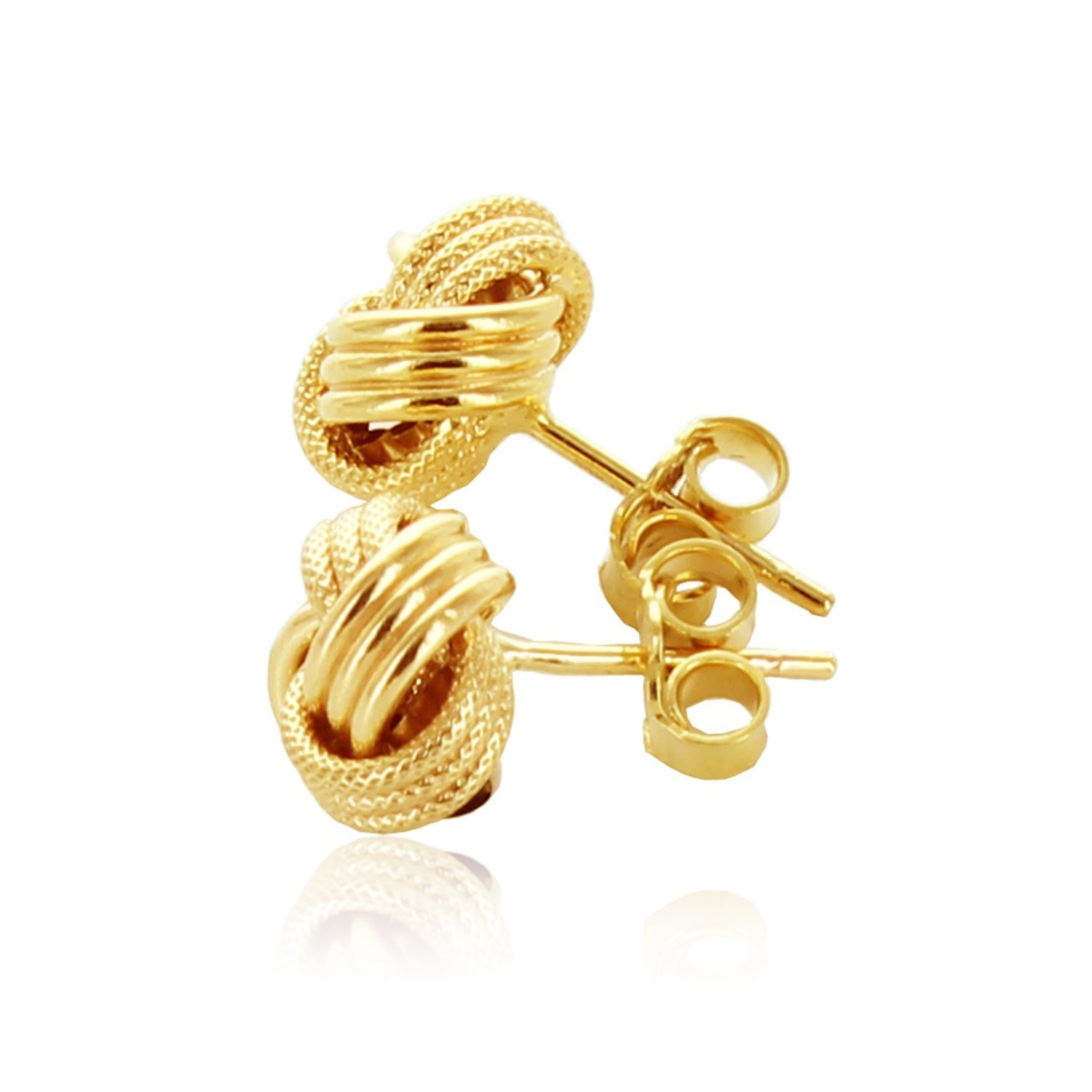 10k Yellow Gold Love Knot with Ridge Texture Earrings - Image 3