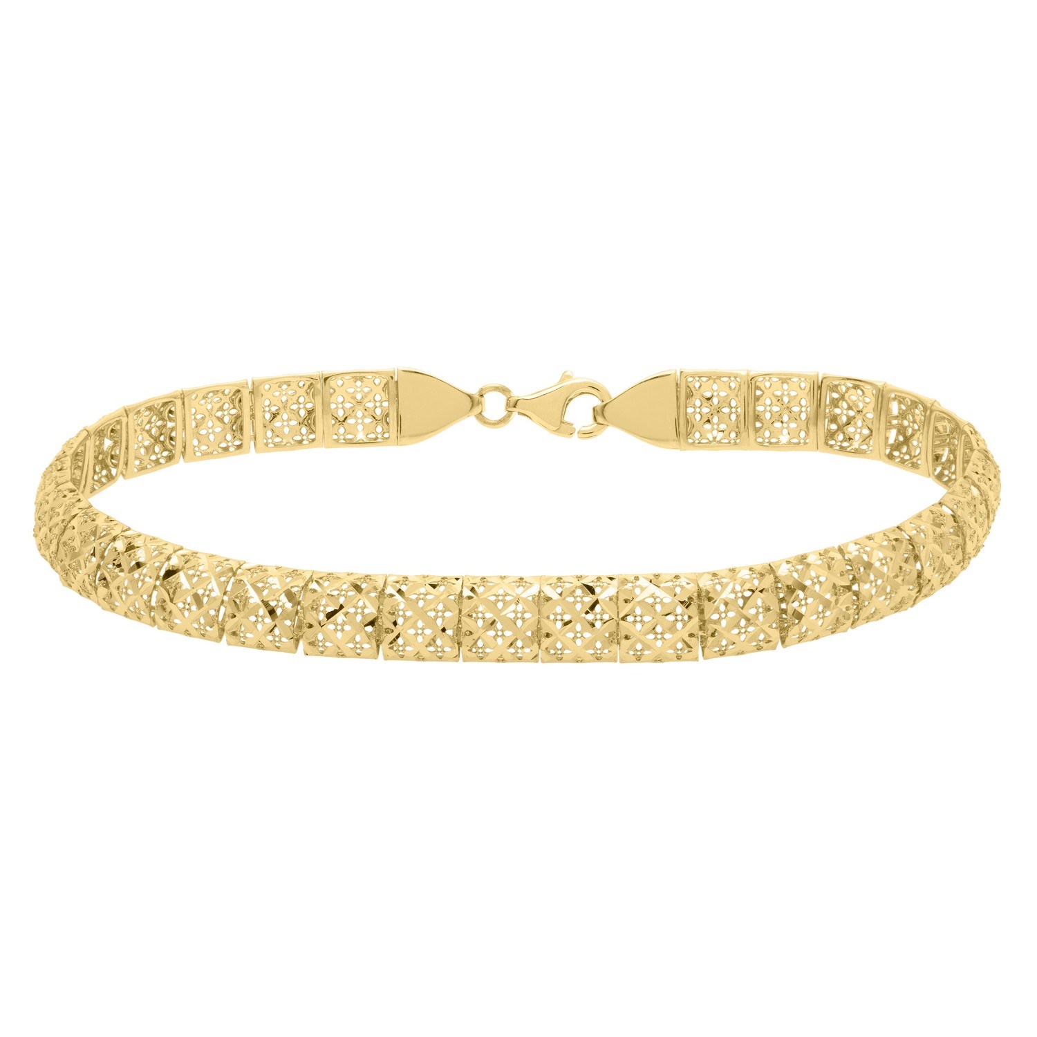 10K Yellow Gold Diamond Cut Square Link Bracelet - Image 3