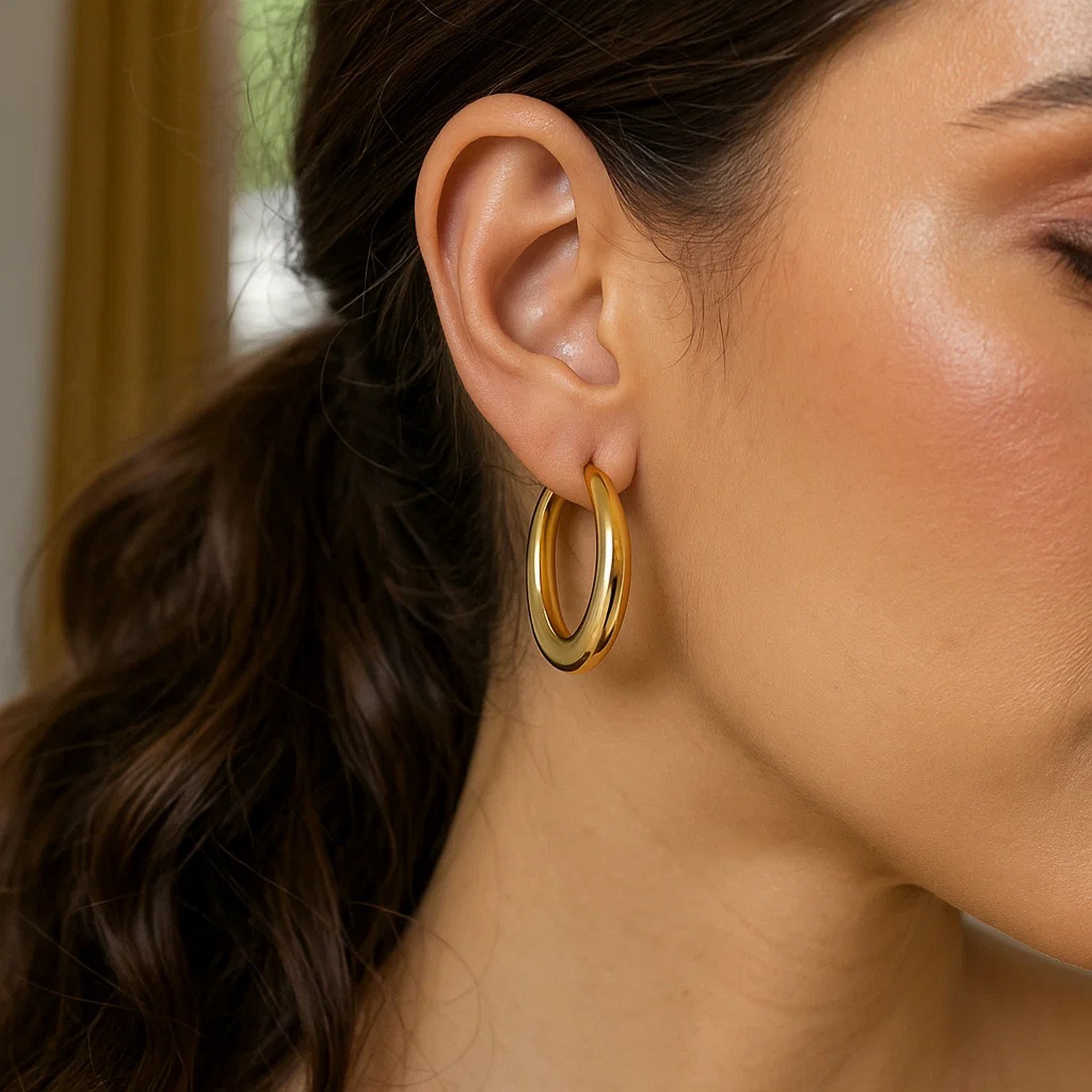 14K Yellow Gold Round Back to Back Hoop Earrings - Image 3