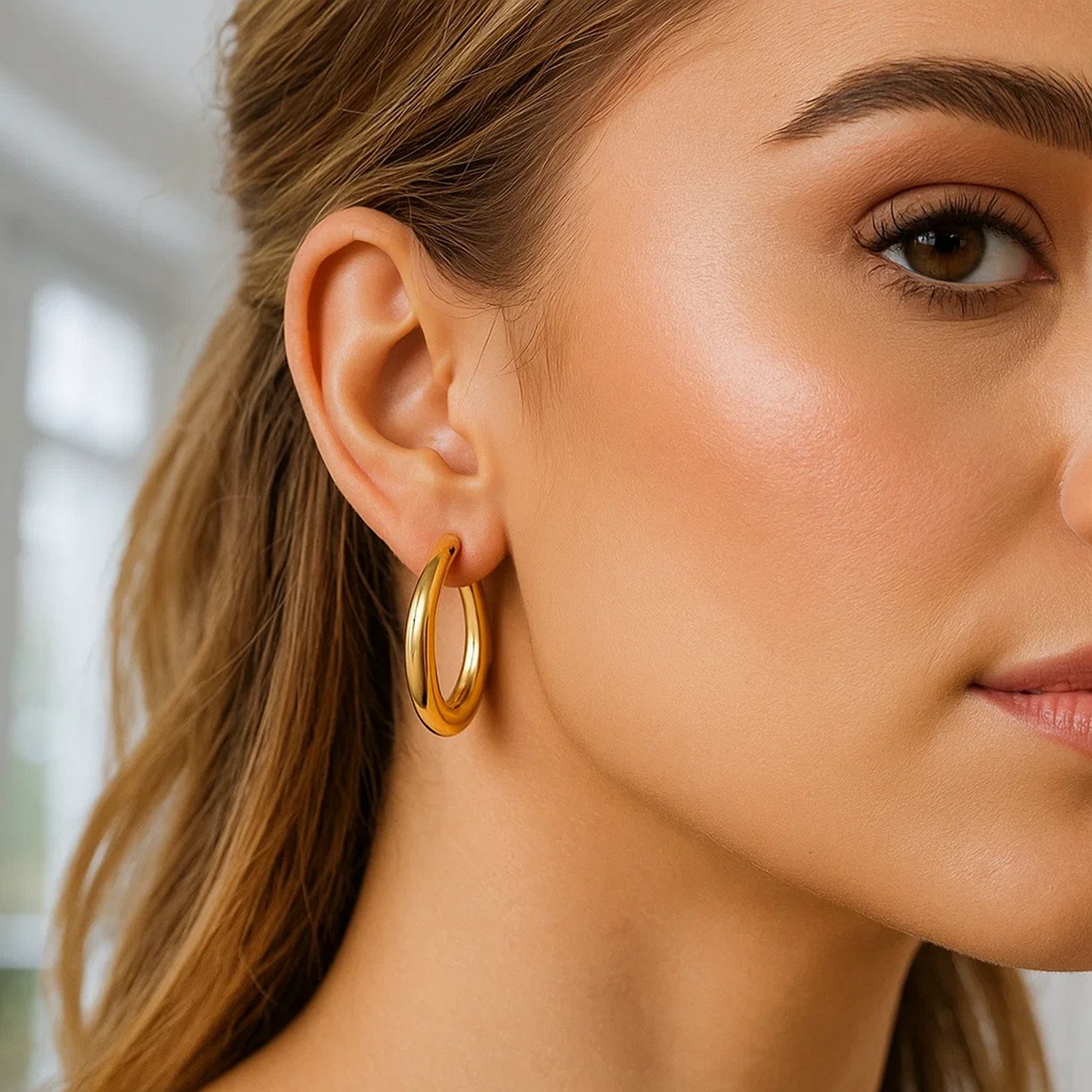 14K Yellow Gold Round Back to Back Hoop Earrings - Image 4